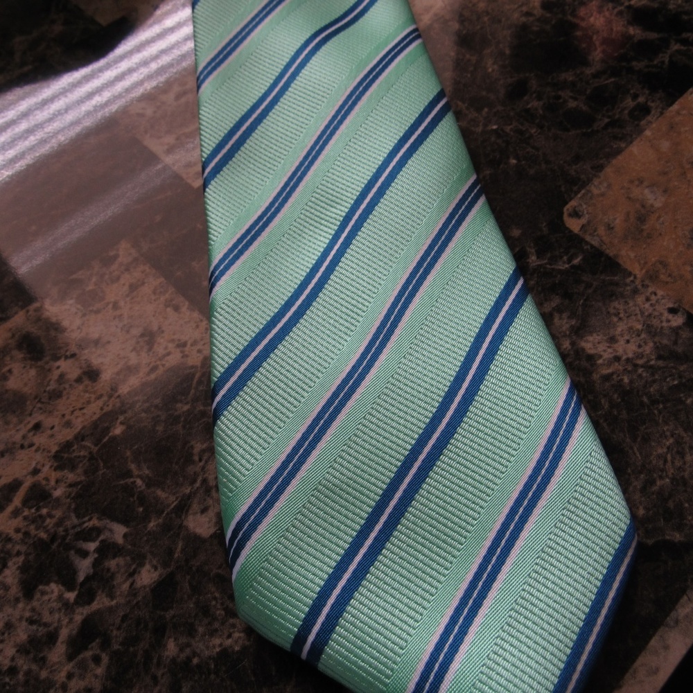 NWT Rosso Bianco Green Blue Striped Necktie Tie - Picture 7 of 7